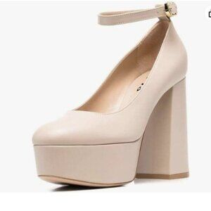 FYS Women Graceful Round Toe Platform Pumps Ankle Strap Chunky Block High Heels